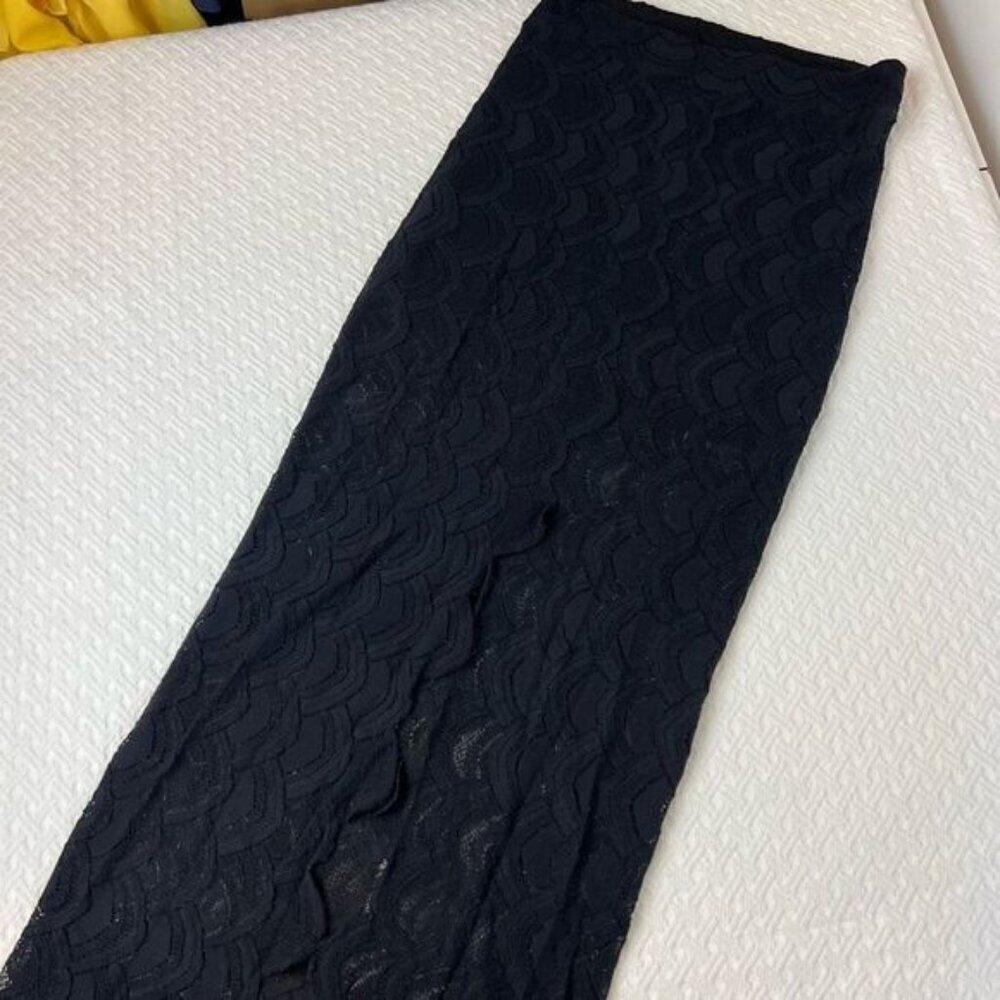 Nightcap Victorian Skirt Pencil Stretch Lace Black Slit lined 2 Free People Goth
